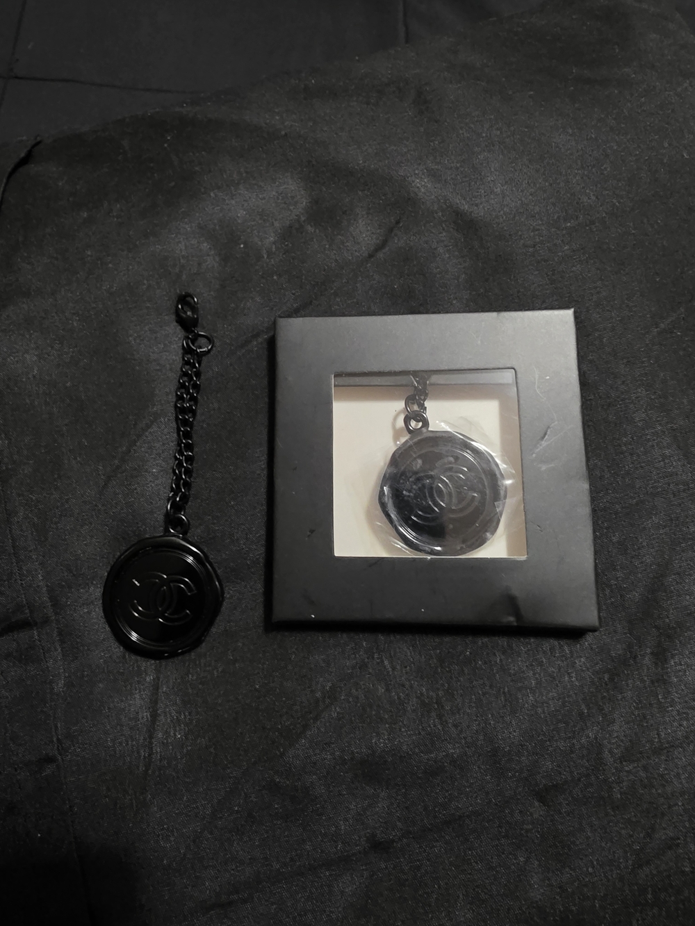 Black Chanel Medallion Charm Keychain - Women